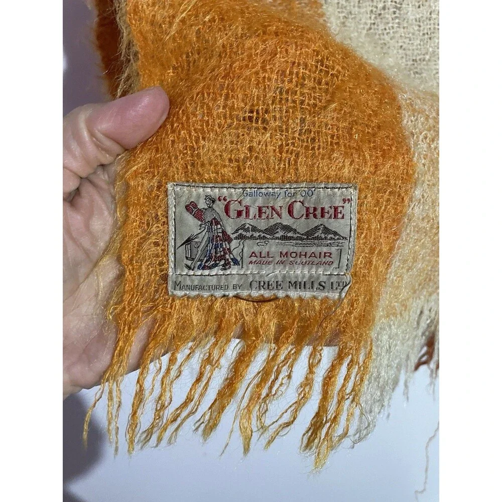 Glen Cree 100% Mohair Lap Throw Blanket Scotland Orange Yellow Plaid  78x53 READ